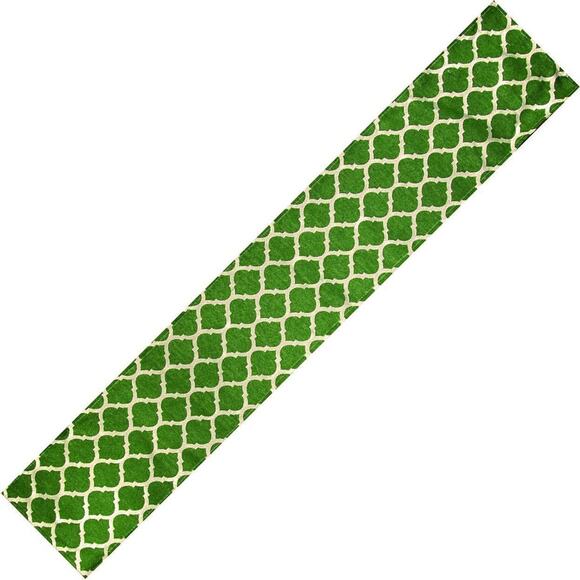 Moroccan Me Crazy Table Runner Ikat Mat Mediterranean Decor Green Shiny NEW - Picture 4 of 7